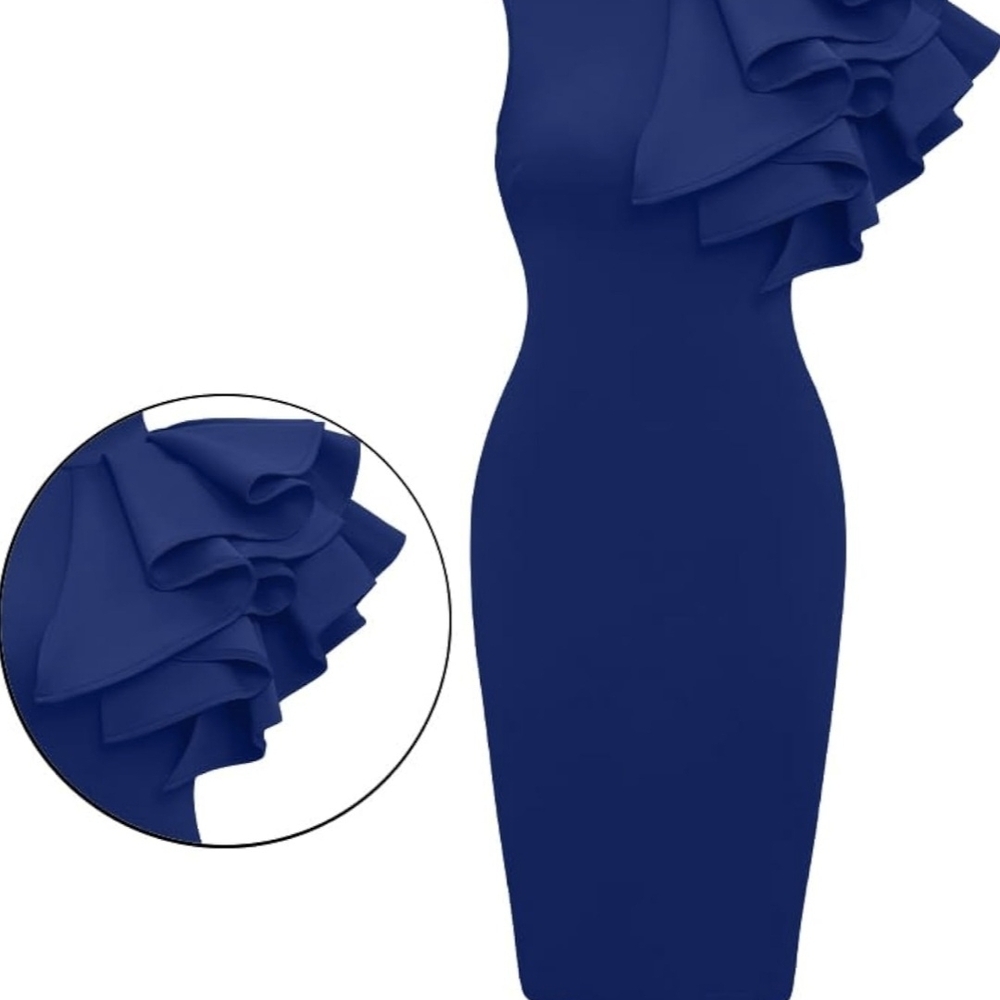 One-Shoulder Ruffle Sheath Dress in Royal Blue